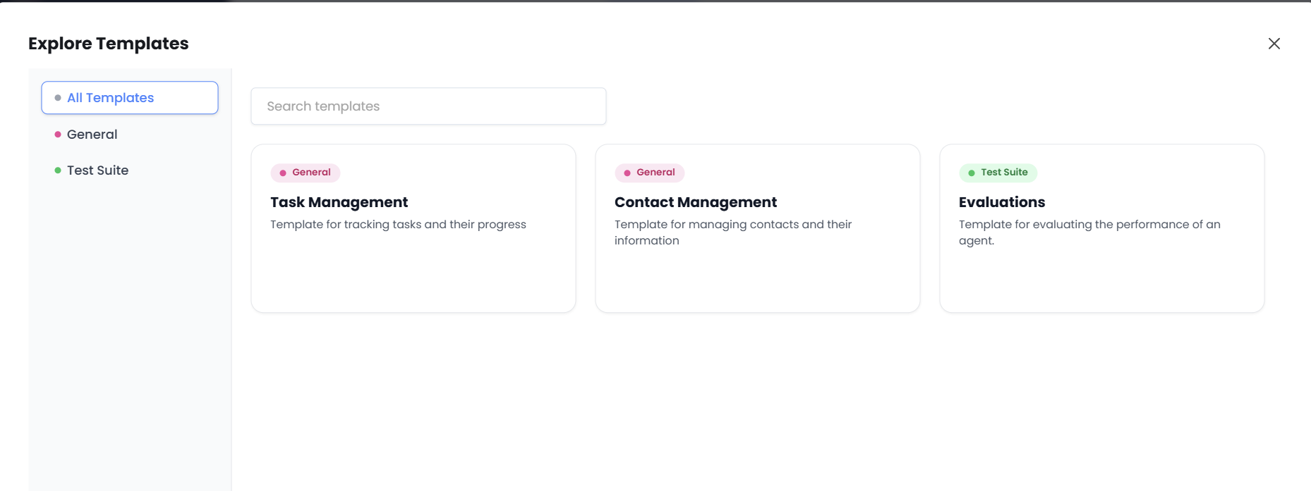 Template selection dialog
