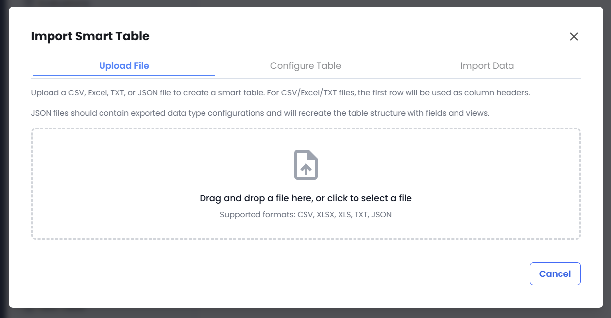 CSV import interface