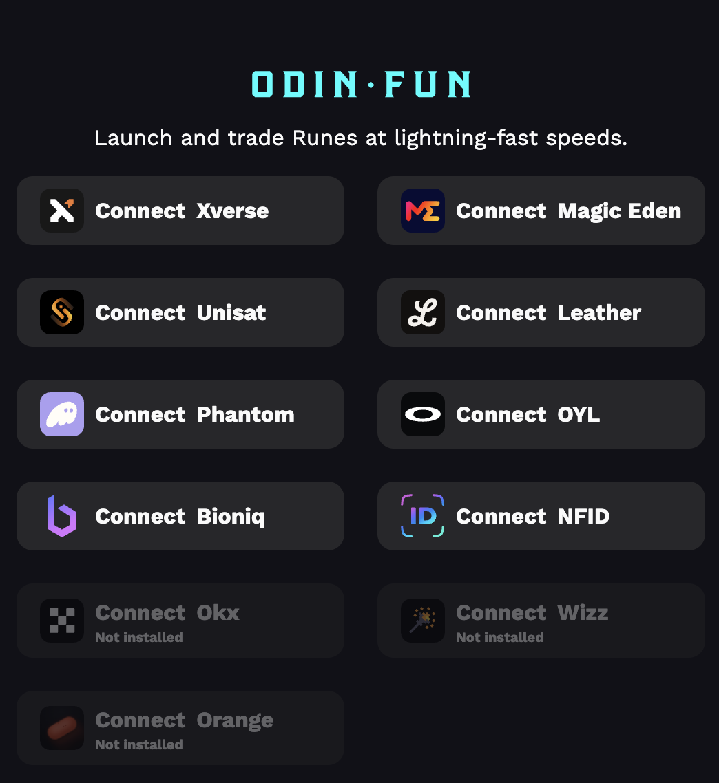 Supported Bitcoin wallets for Odin authentication