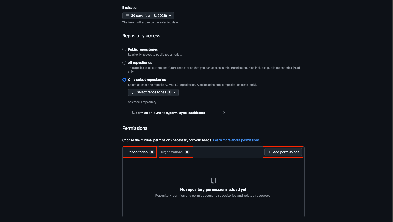 GitHub fine-grained token permissions: Repository permissions and Organization permissions