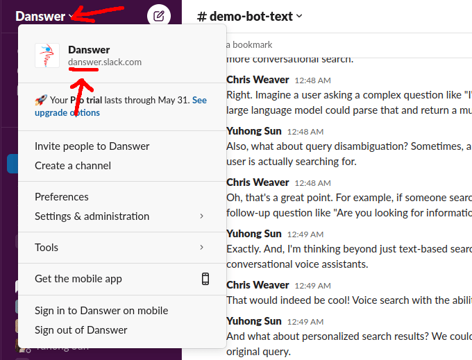 Locating the Slack workspace ID in the app configuration