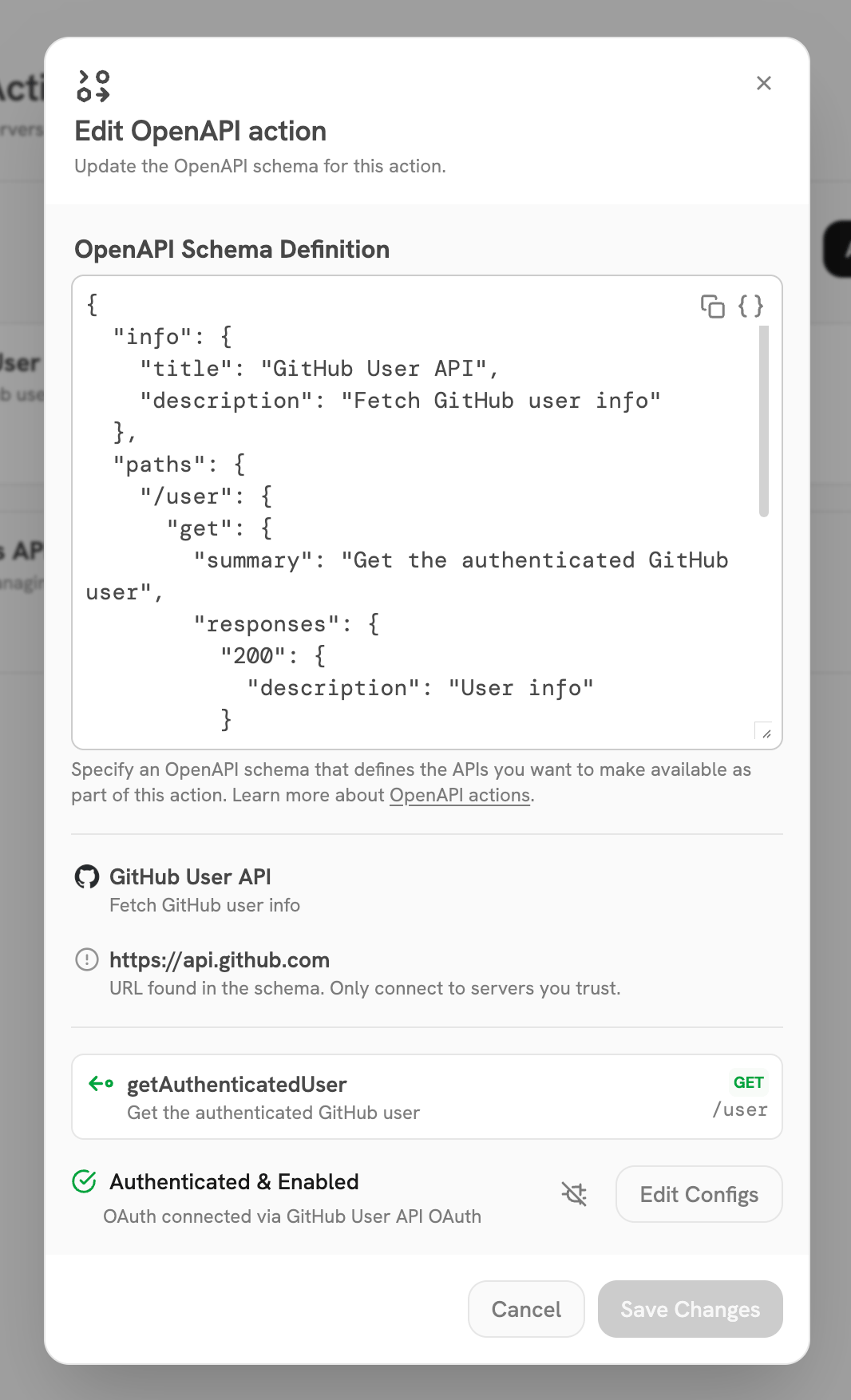 Add OpenAPI Action modal in Onyx Admin Panel