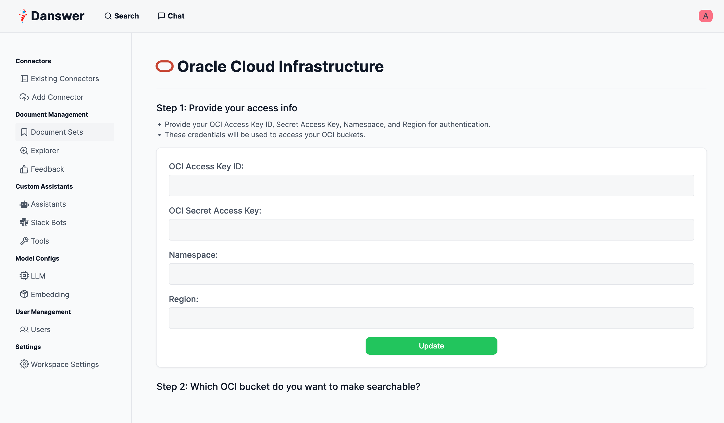 OCI credentials input