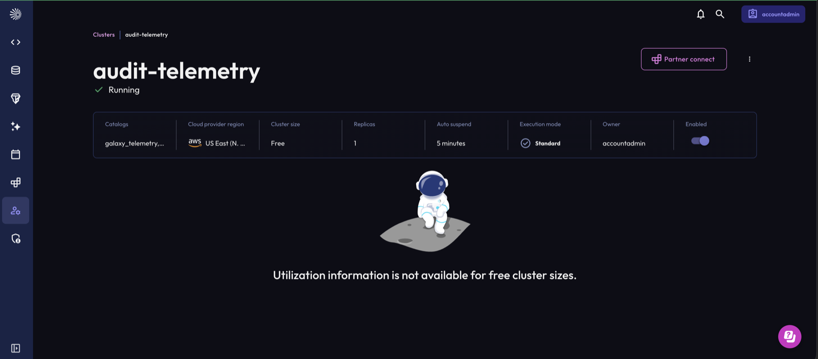 Starburst Galaxy cluster in AWS US East with the galaxy_telemetry catalog attached