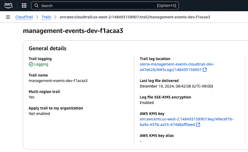 Select the AWS KMS key link