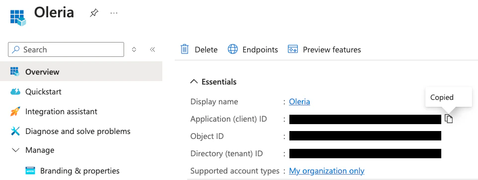 Step 9: Capture your Client ID and Directory tenant ID