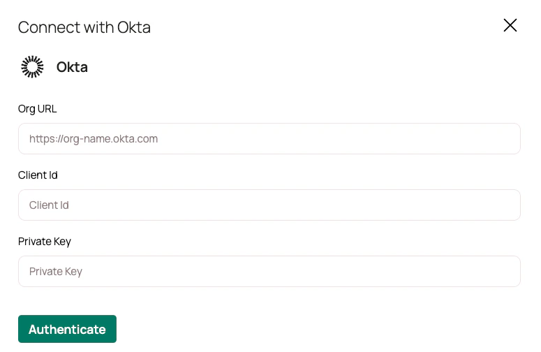 Provide Org URL, Client ID, and Private key