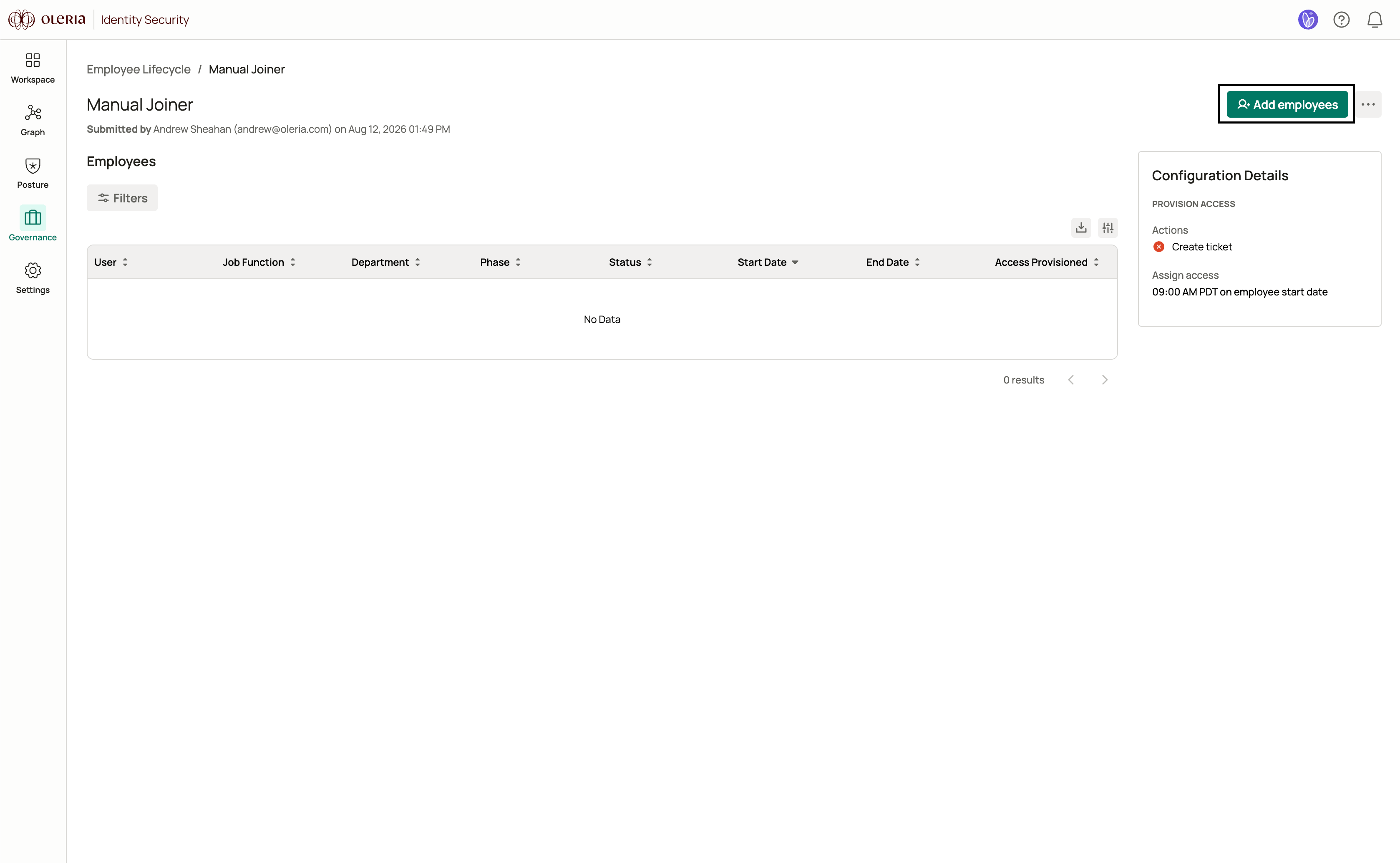 Add employees button on the joiner lifecycle details page