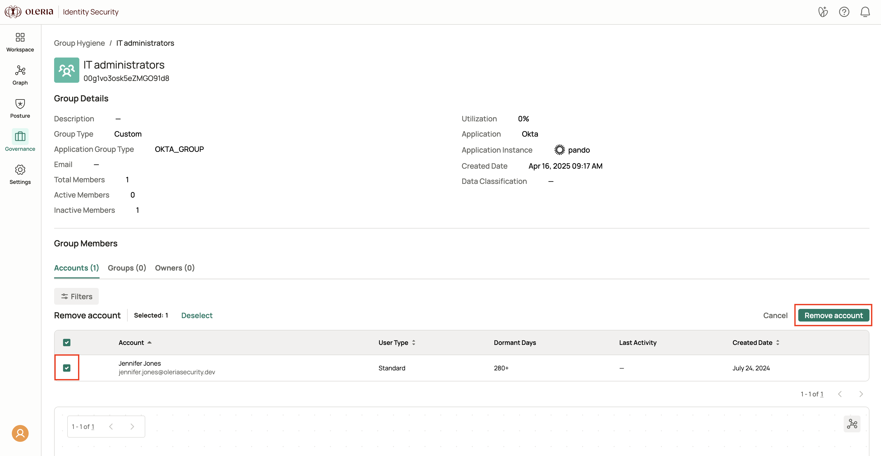 Account selection and the remove account action