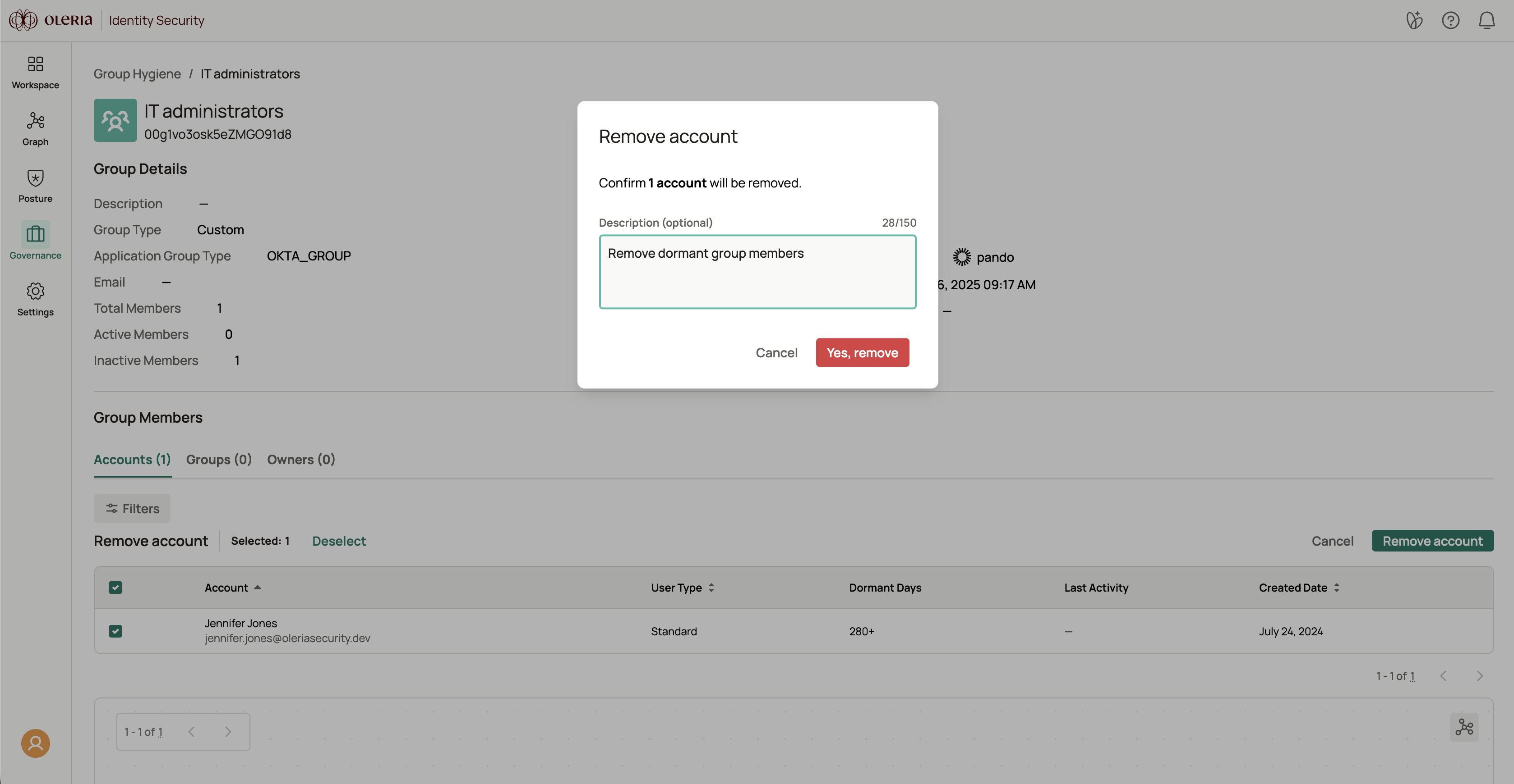 Remove account from group confirmation dialog