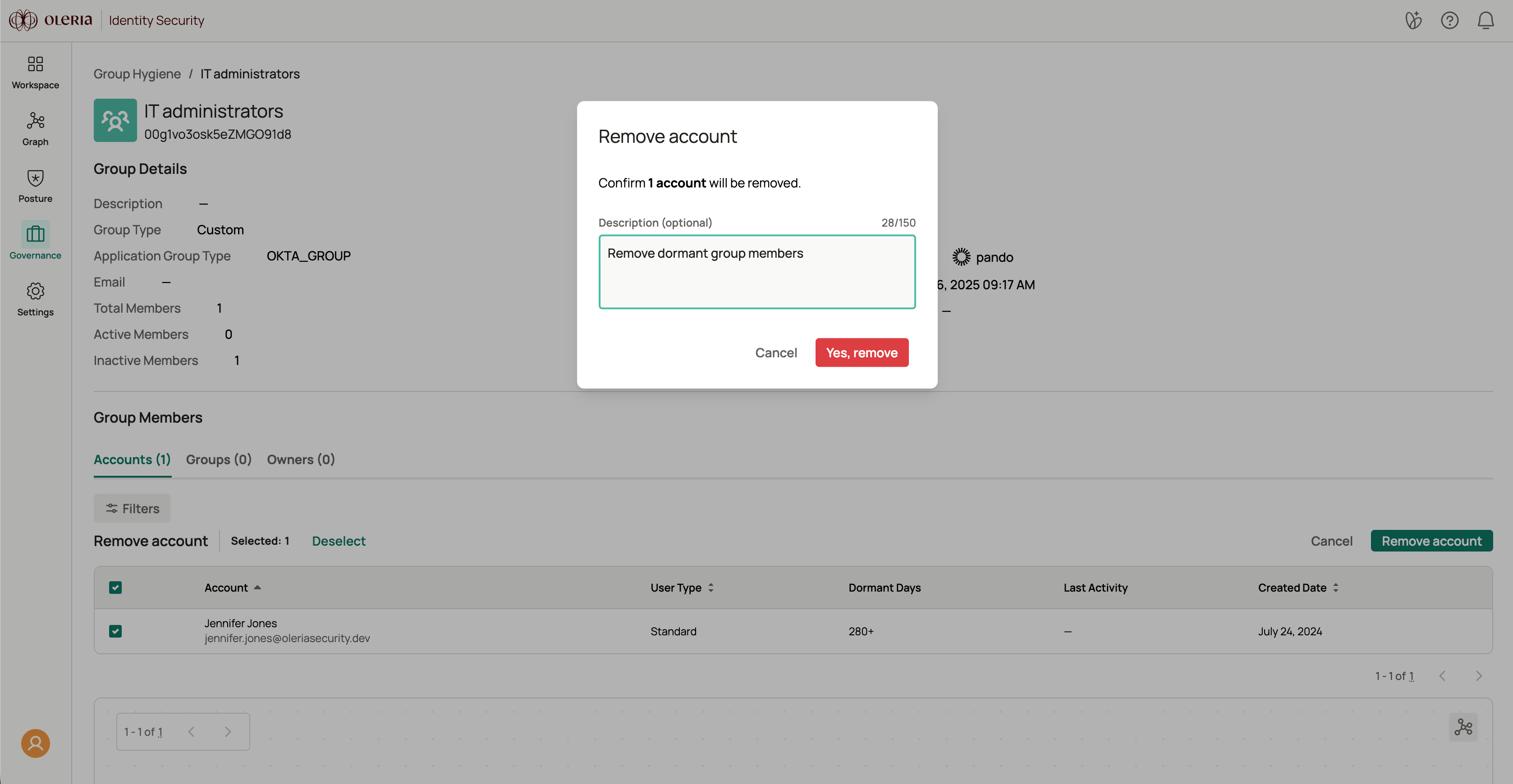 Remove account from group confirmation dialog