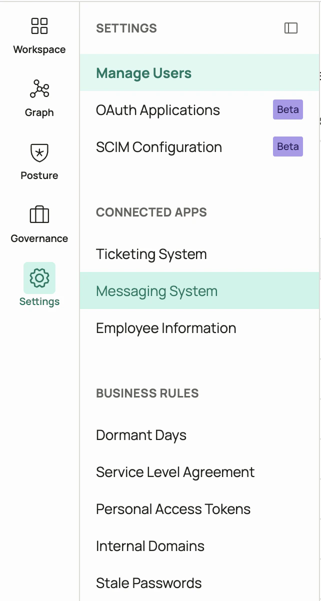 Click on Messaging System under the Settings window