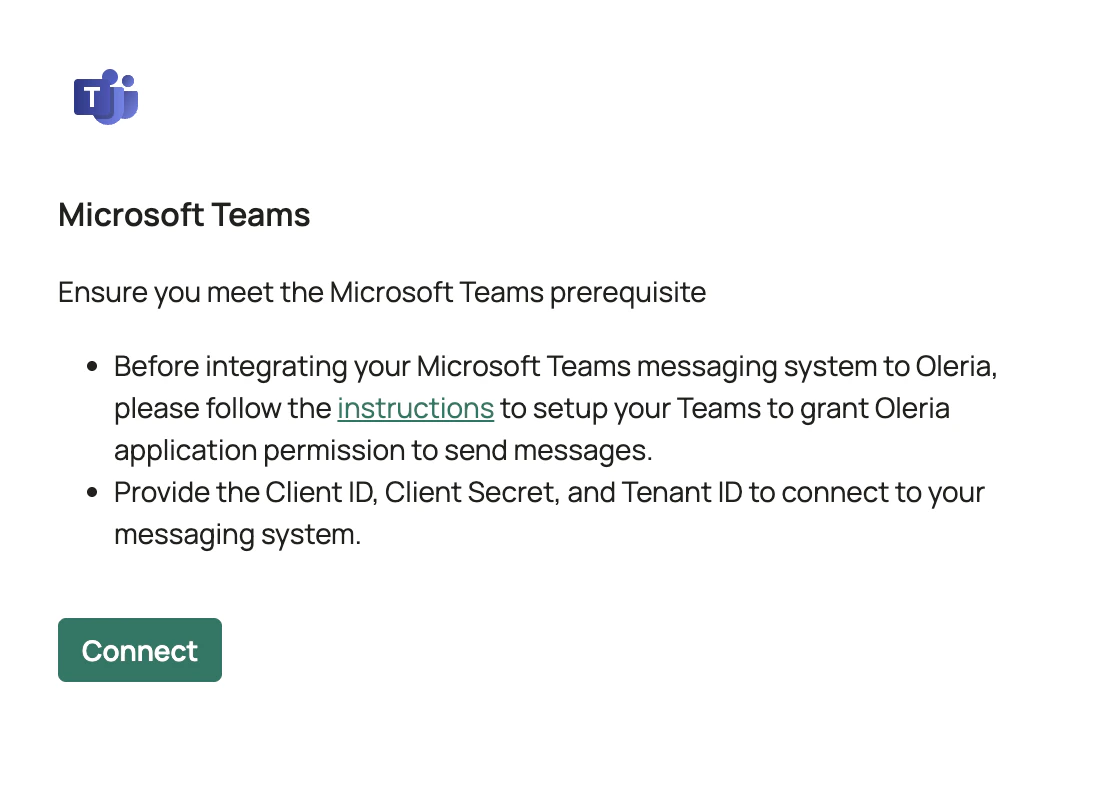 Click on Connect under the Microsoft Teams application in messaging system