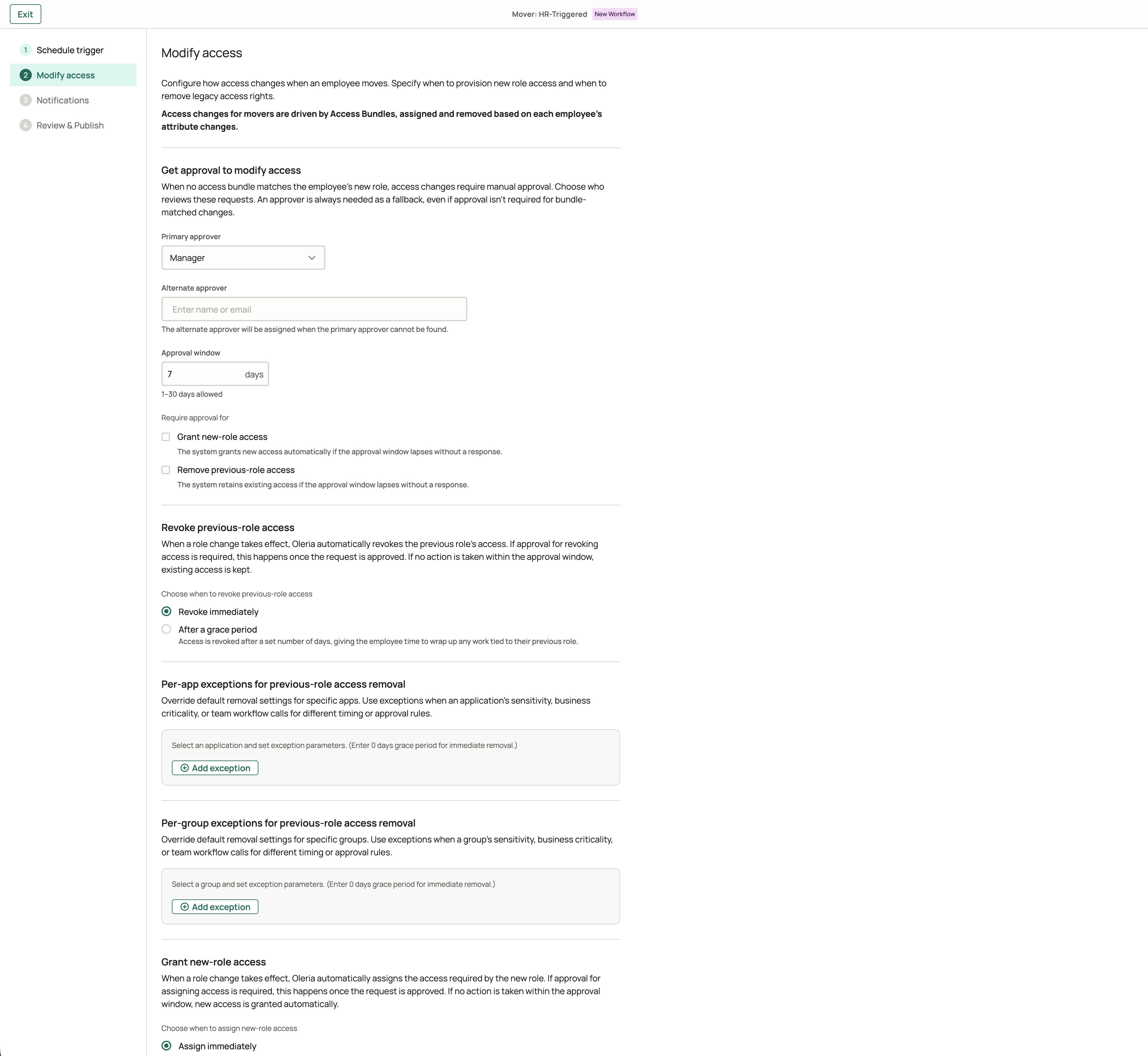 Mover lifecycle modify access configuration step