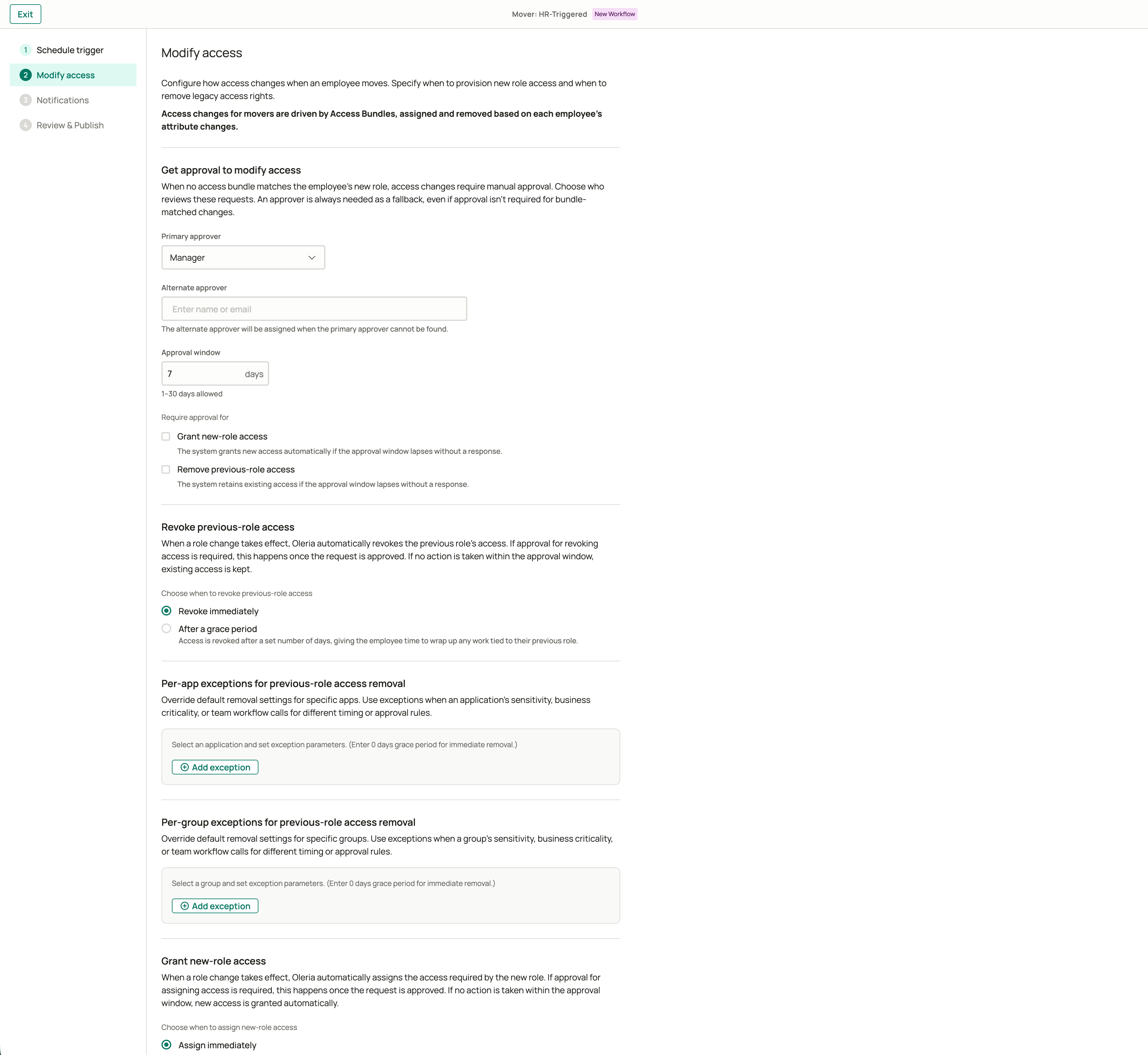 Mover lifecycle modify access configuration step