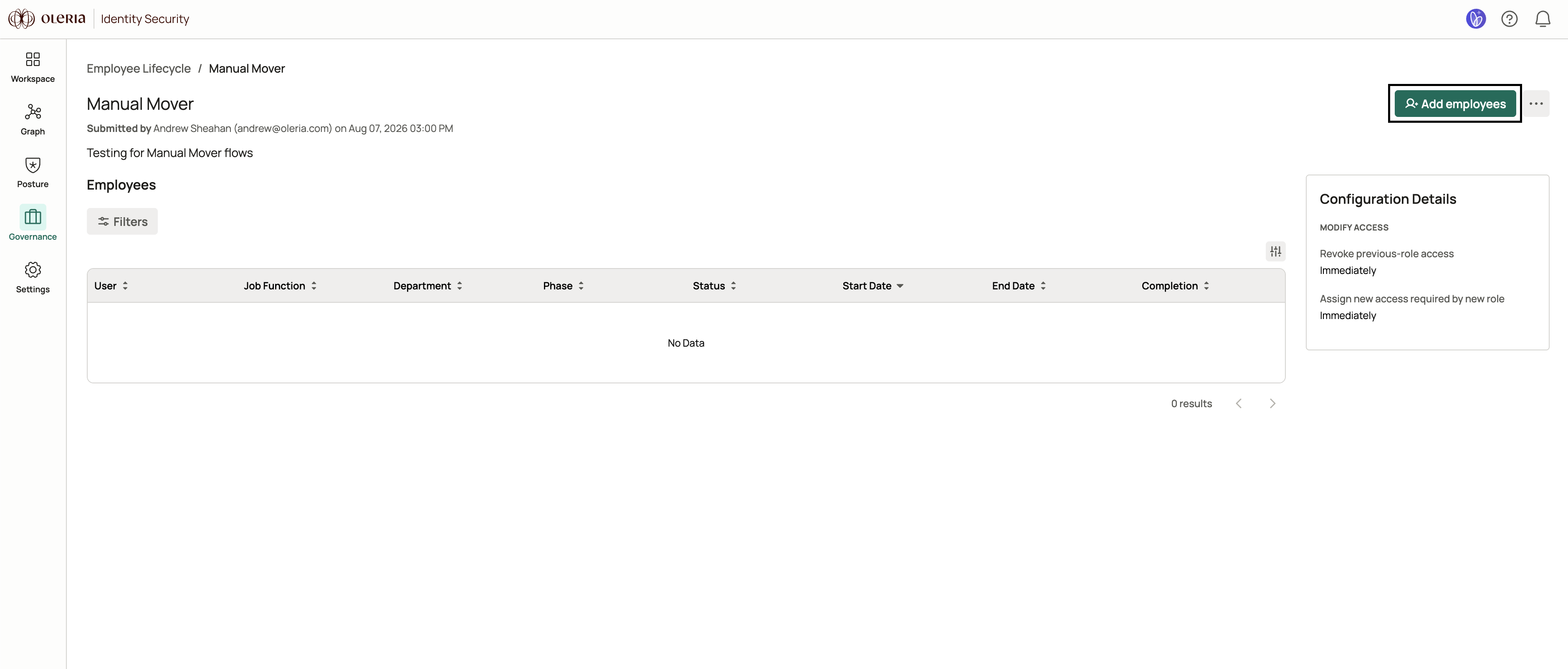 Add employees button on the lifecycle details page