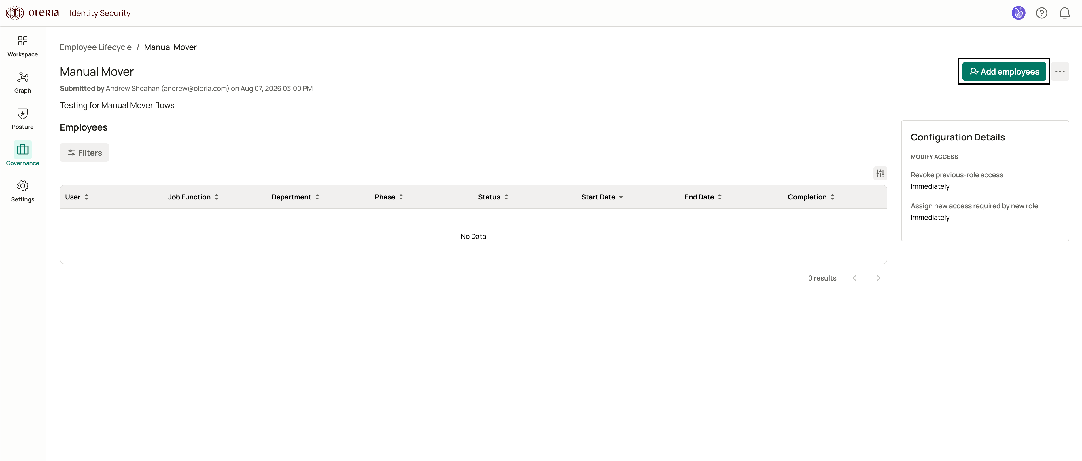 Add employees button on the lifecycle details page