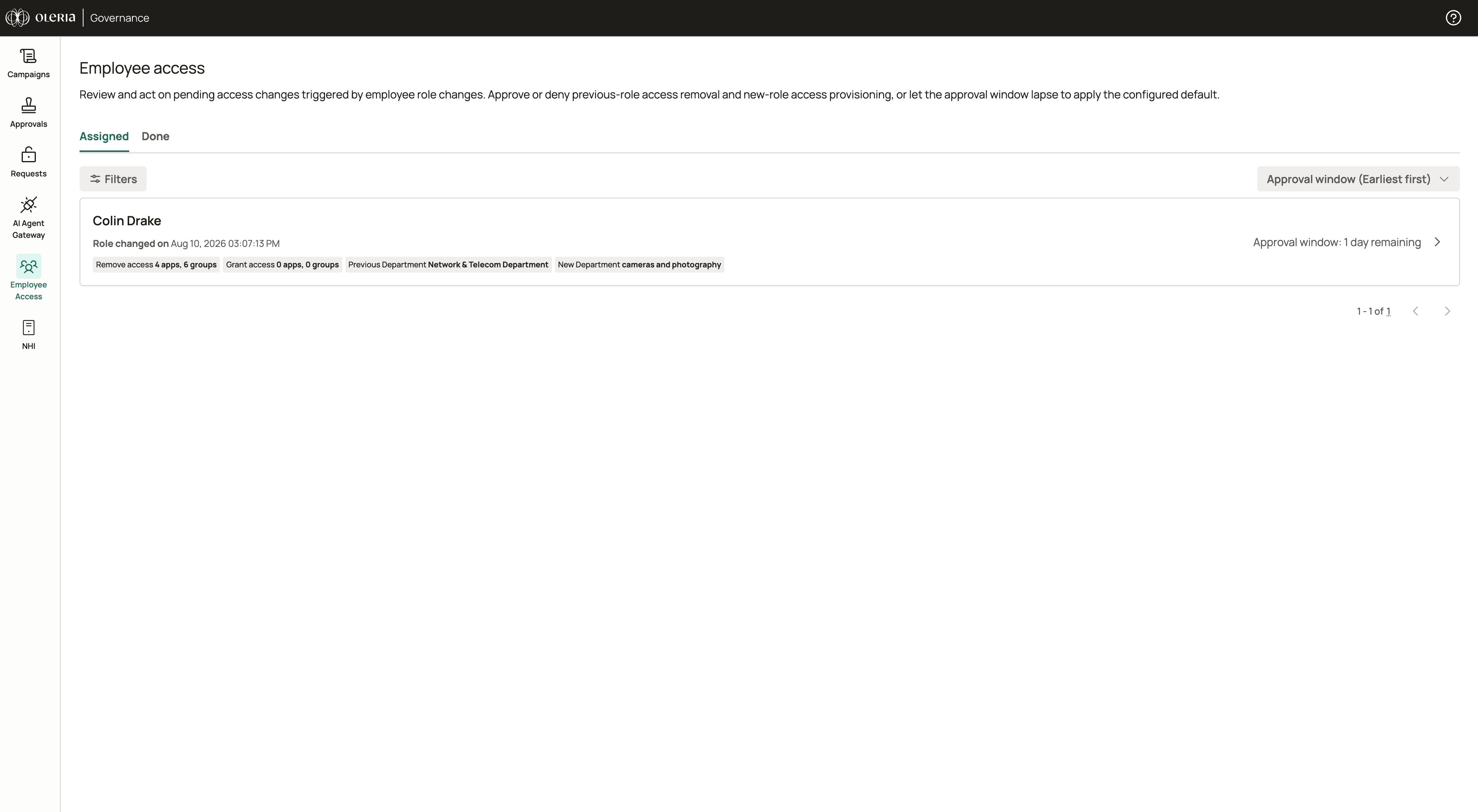 Employee Access page in the Governance app