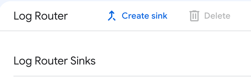 Log Router Sinks page with Create Sink button highlighted