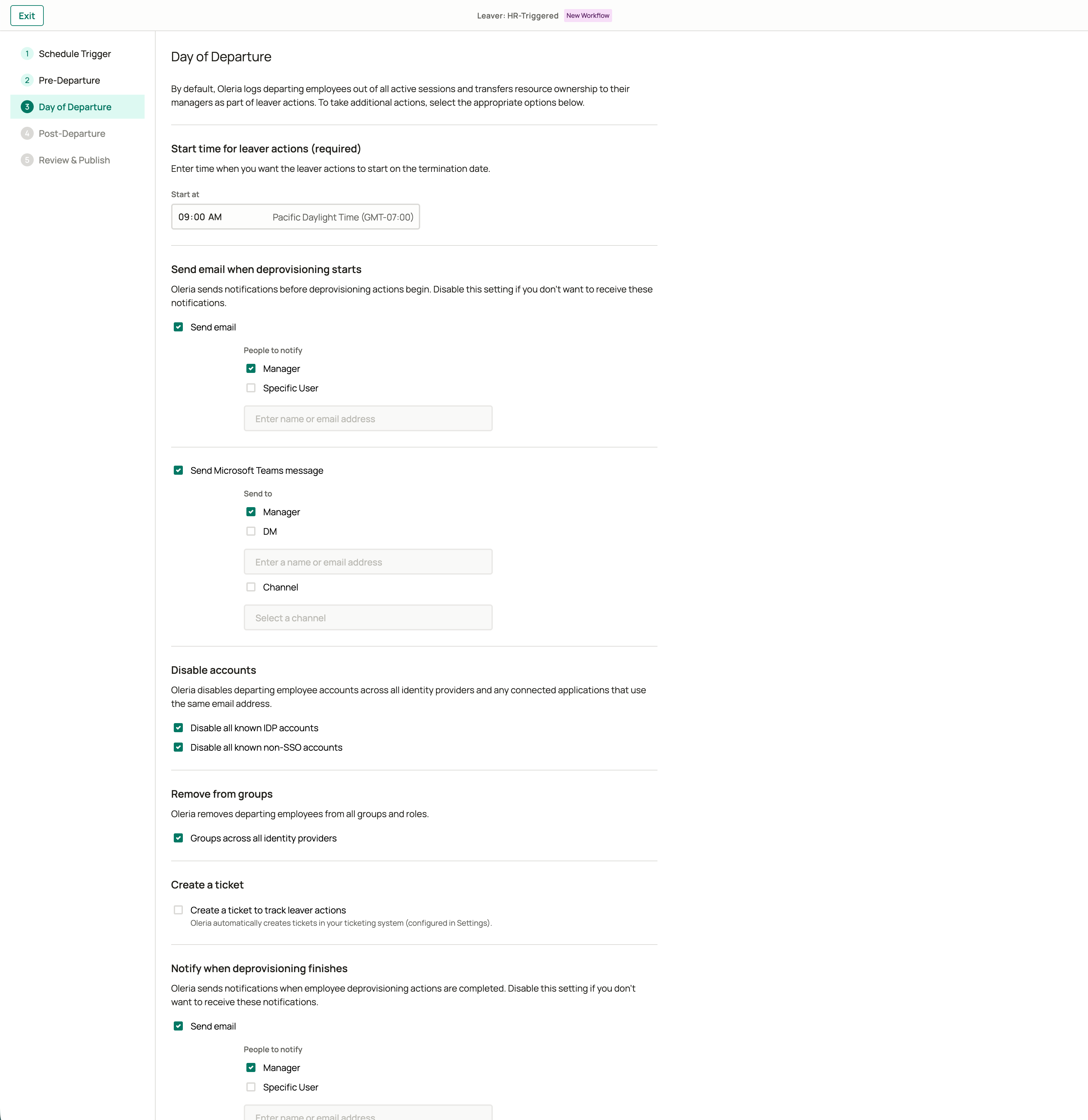 Leaver lifecycle day of depature configuration step