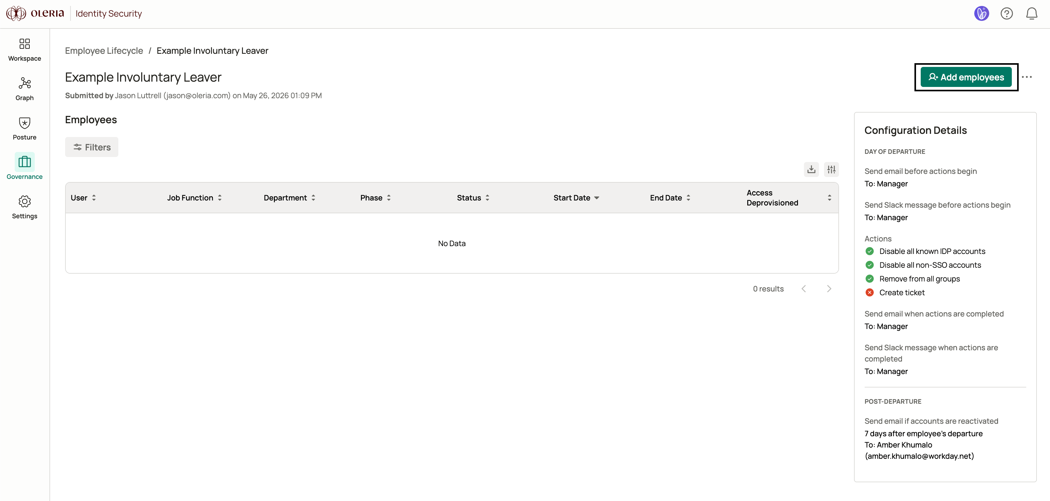 Add employees button on the lifecycle details page