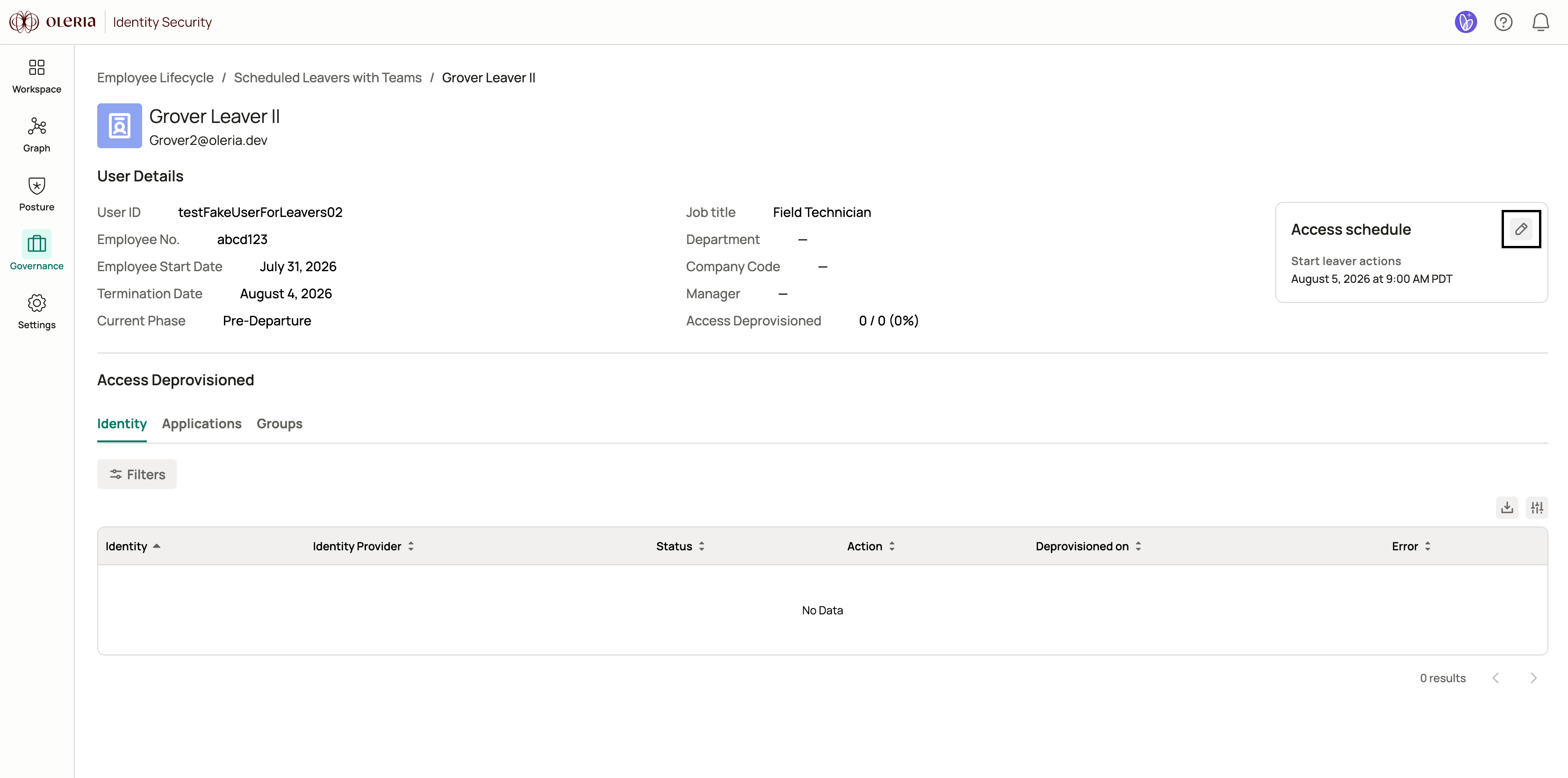Edit access schedule button on a leaver event details page