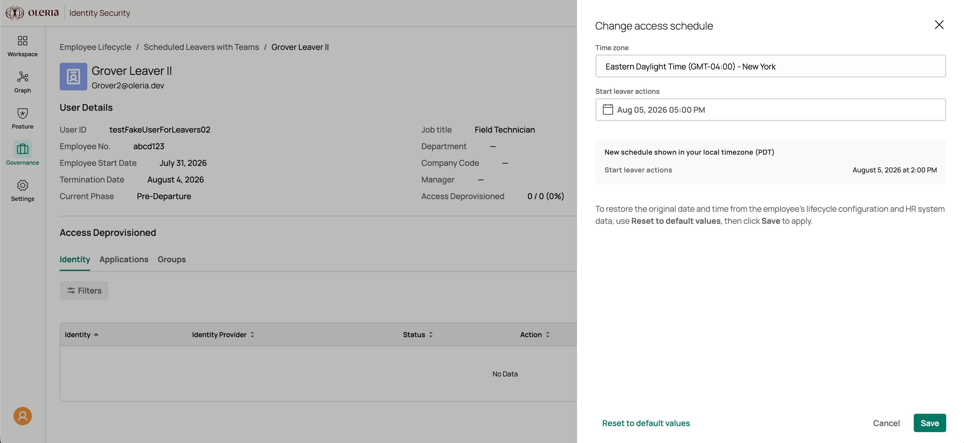 Edit access schedule sheet showing configuration options
