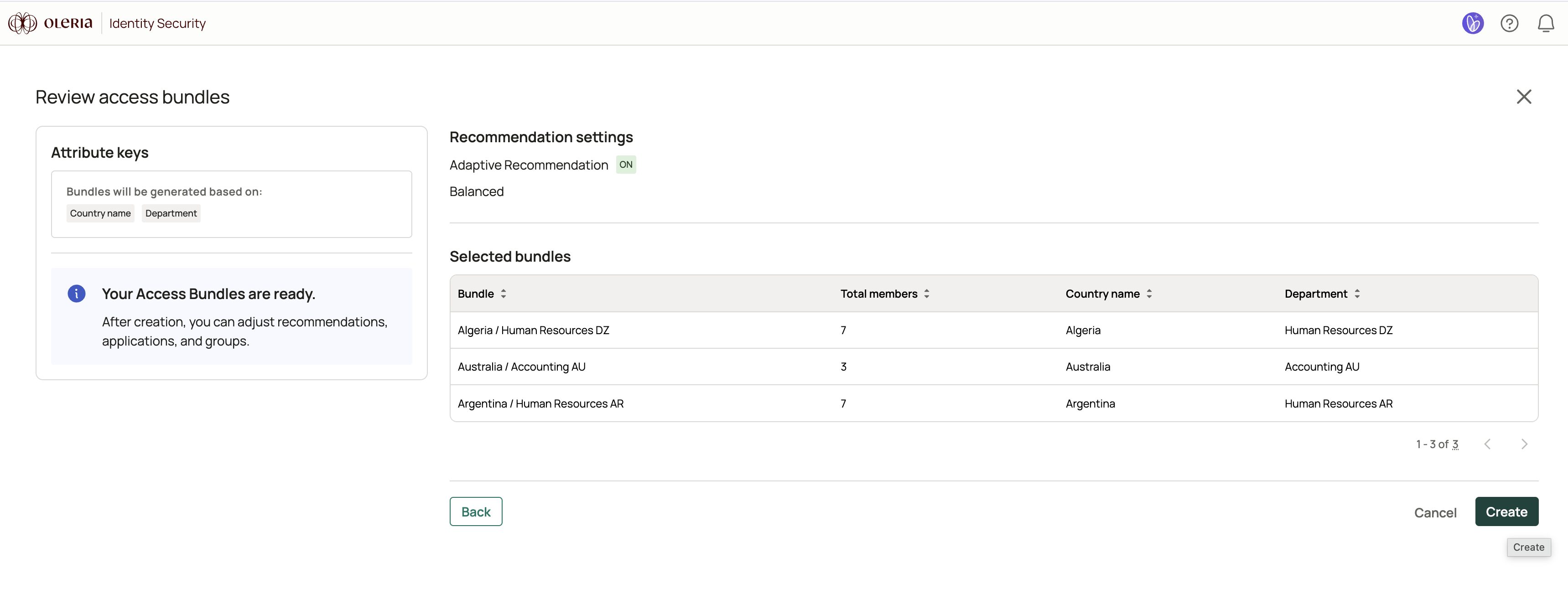 Review step showing recommendation settings and the list of selected bundles
