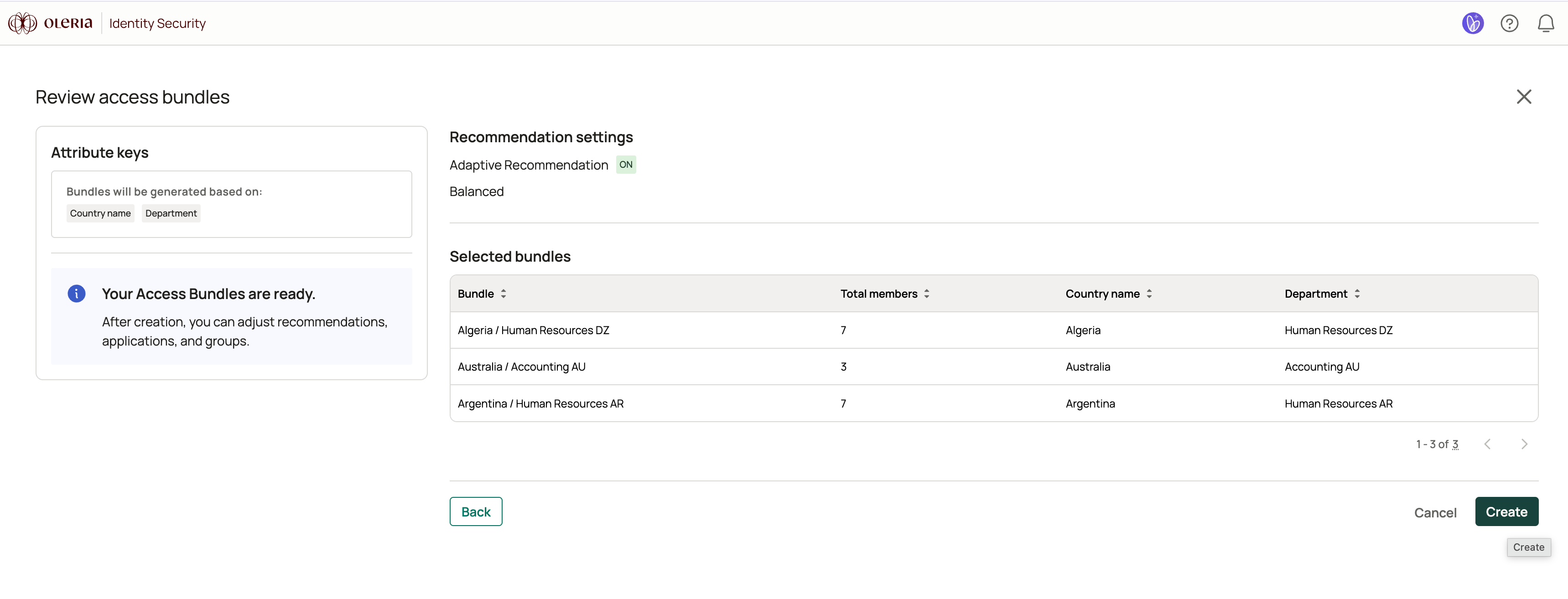 Review step showing recommendation settings and the list of selected bundles