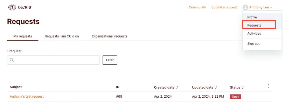 Then click on “Requests” from the submenu.
