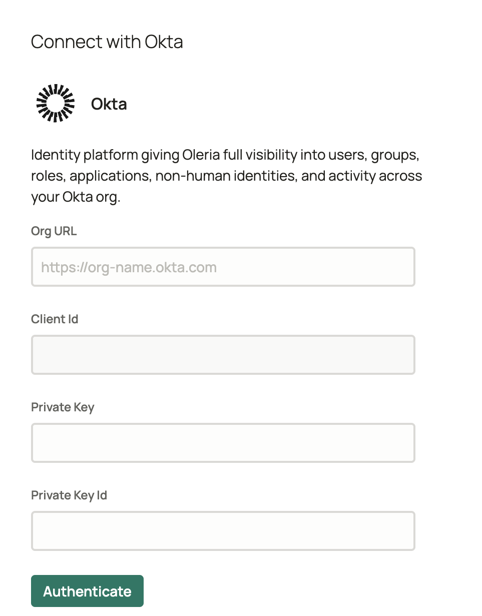 Provide Org URL, Client ID, Private Key, and Private Key Id