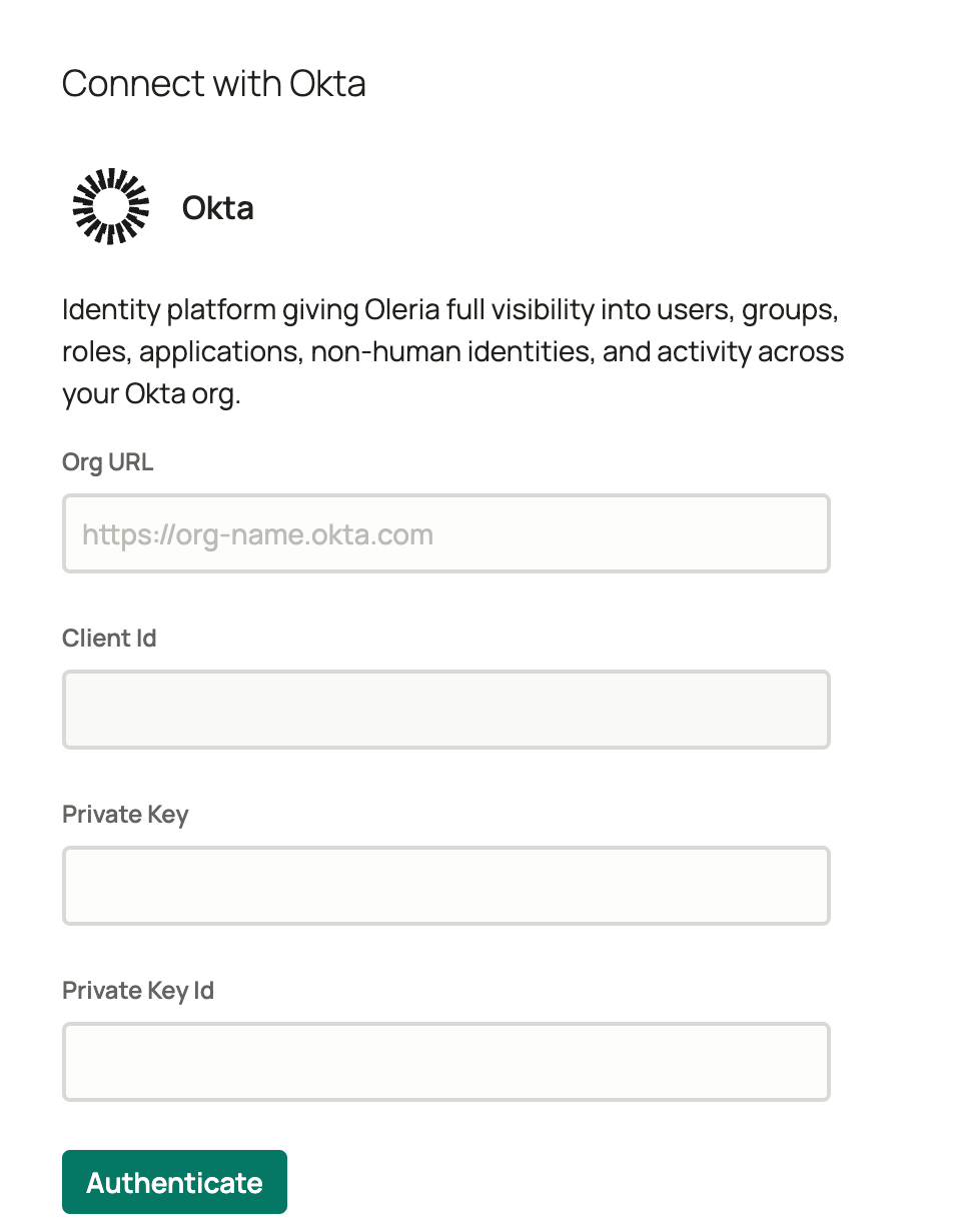 Provide Org URL, Client ID, Private Key, and Private Key Id