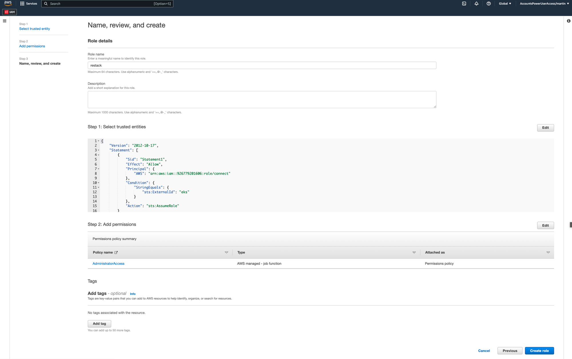 AWS Role Review Screen