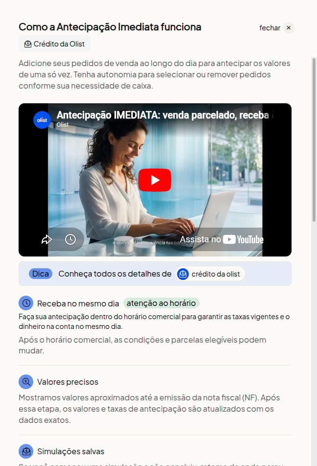Modal de como funciona a antecipação imediata atualizado