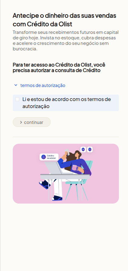 Termos de autorização de crédito recolhidos
