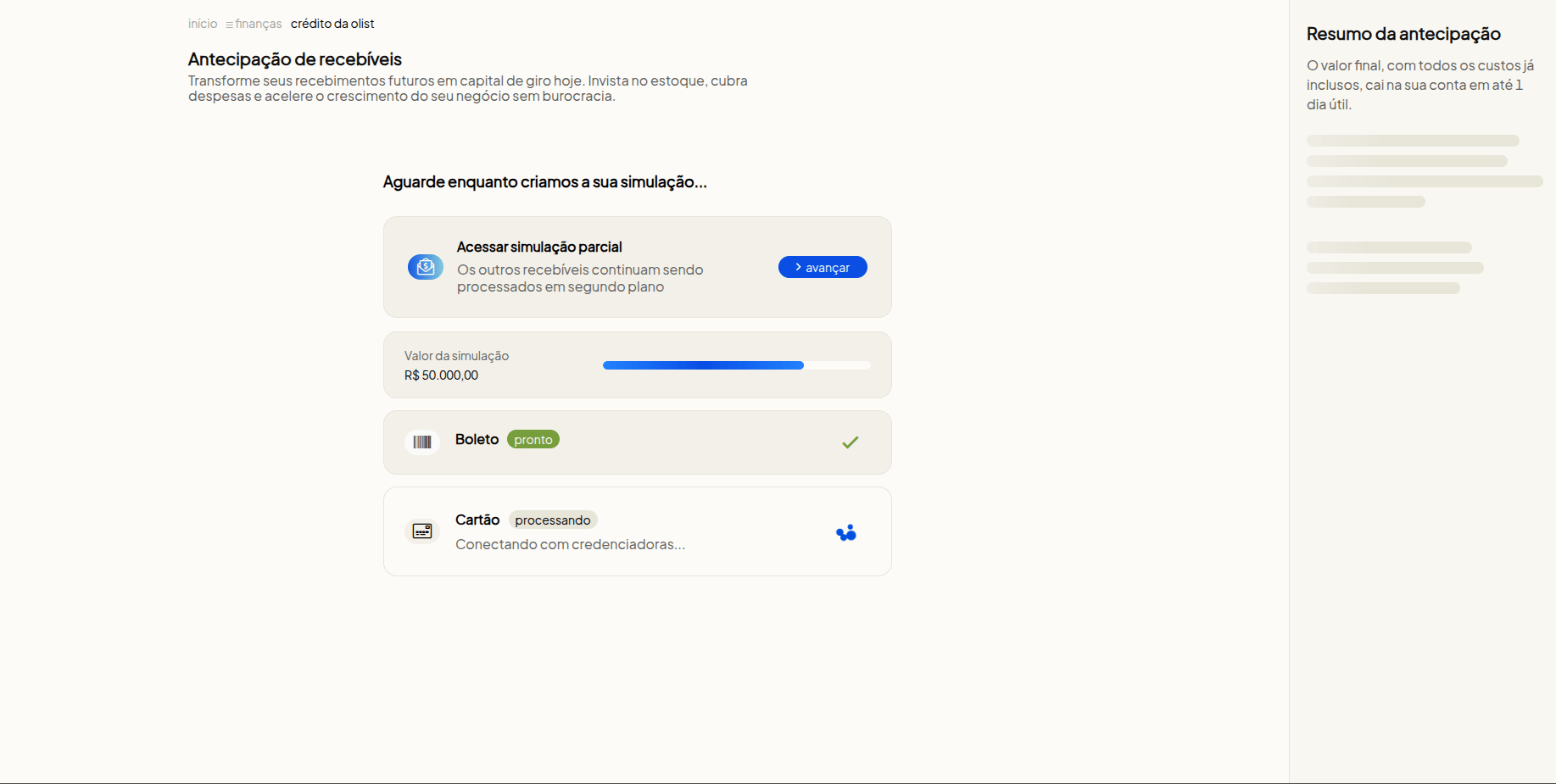 Processamento unificado com opção de simulação parcial