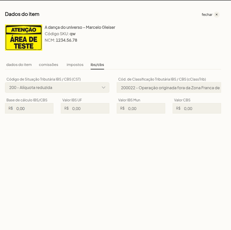Campos de IBS/CBS por item no pedido de venda