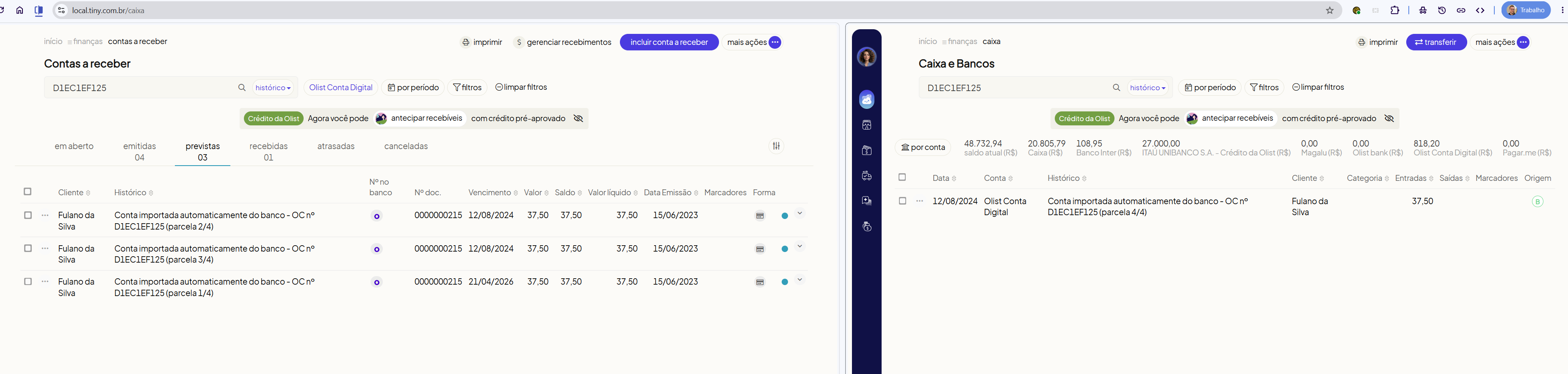 Observações da conta a receber com número do pedido de e-commerce preenchido