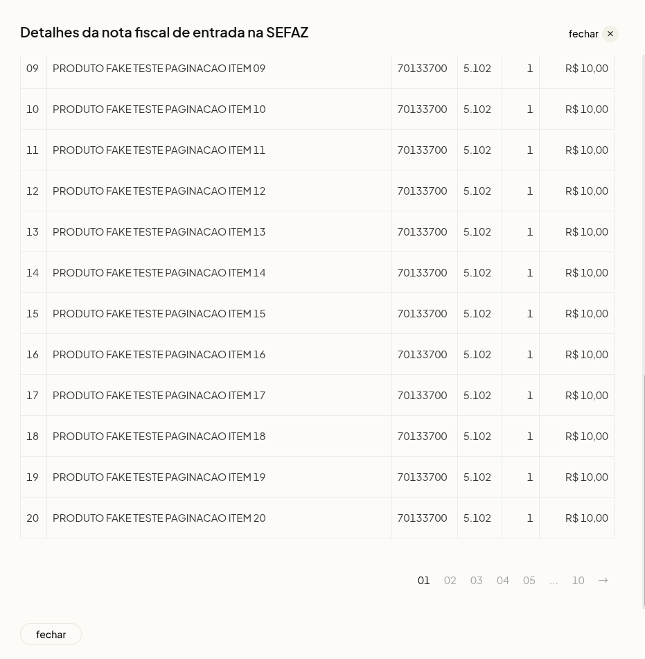 Paginação de itens no modal de detalhes do Buscador