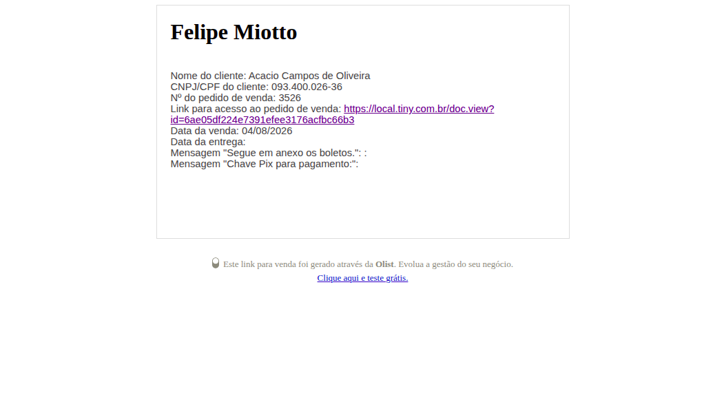 E-mail de pedido de venda com rodapé da Olist