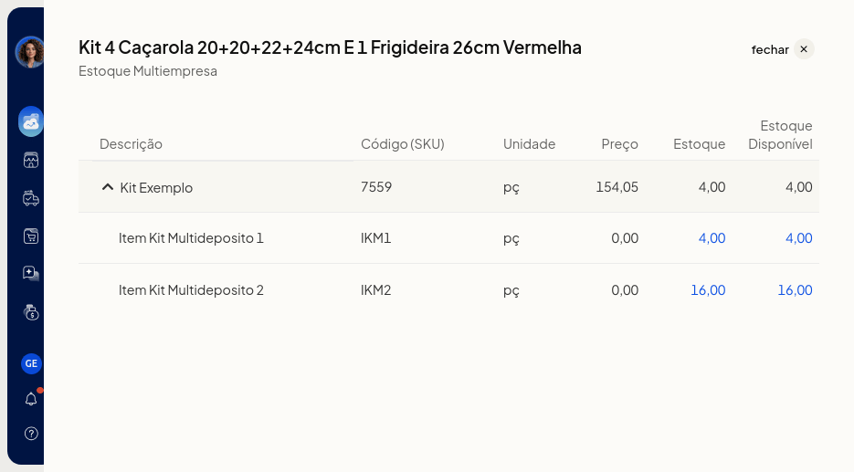 Consulta de Estoque Multiempresa com saldo de componentes