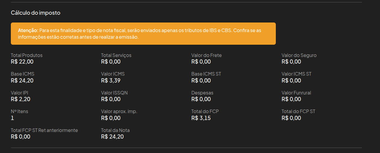 Alerta de tributos pré-reforma em nota de débito ou crédito