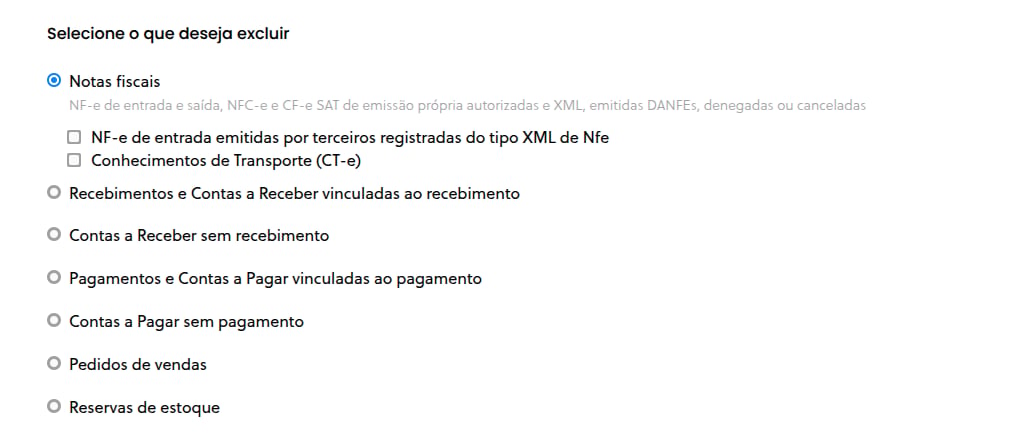 Opção de CT-e na tela de agendamento de exclusão