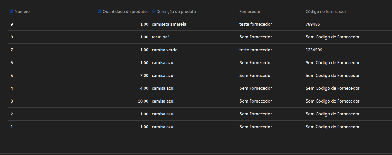 Relatório personalizado com produtos exibindo Sem fornecedor