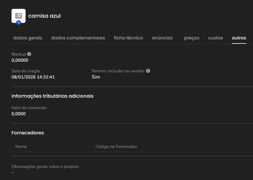 Resultado completo do relatório personalizado com fornecedores
