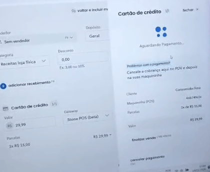 Tela do PDV presa em carregamento infinito após pagamento concluído