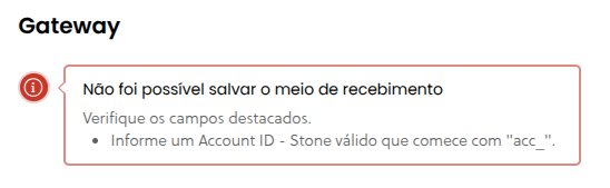 Validação ao tentar salvar um valor incorreto no campo ID da conta