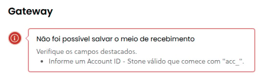 Validação ao tentar salvar um valor incorreto no campo ID da conta