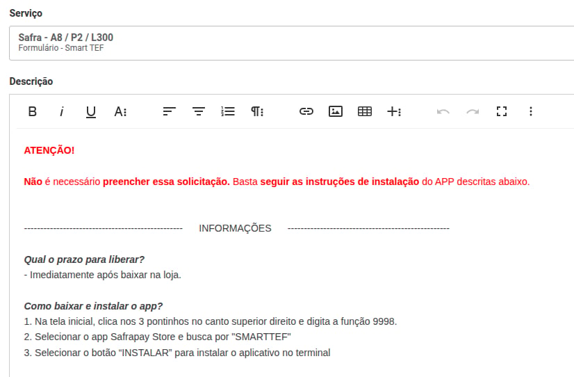 Tela de integrações com a opção SafraPay disponível