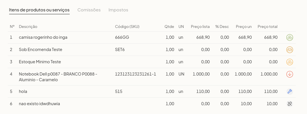 Novos ícones de status de estoque